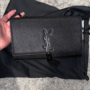 Saint Laurent Textured Black Chain Wallet